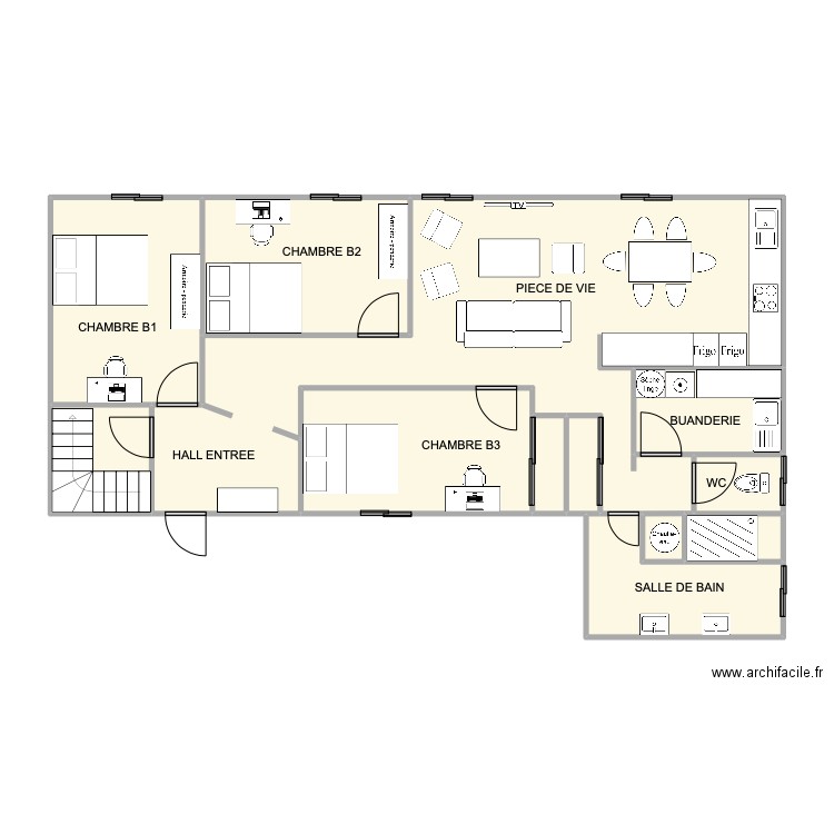 NIVEAU 1 APPARTEMENT SCI. Plan de 12 pièces et 95 m2