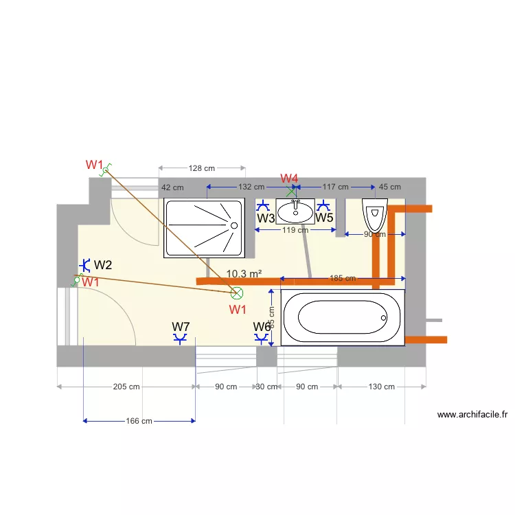 SDB 21 janvier 2019 avec tuyaux 40. Plan de SDB 21 janvier 2019 avec tuyaux 40. Plan de