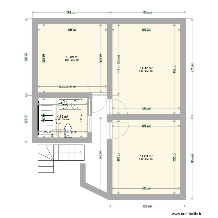 plan aux dimensions étage. Plan de 4 pièces et 41 m2