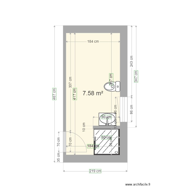 RIVET. Plan de 1 pièce et 8 m2