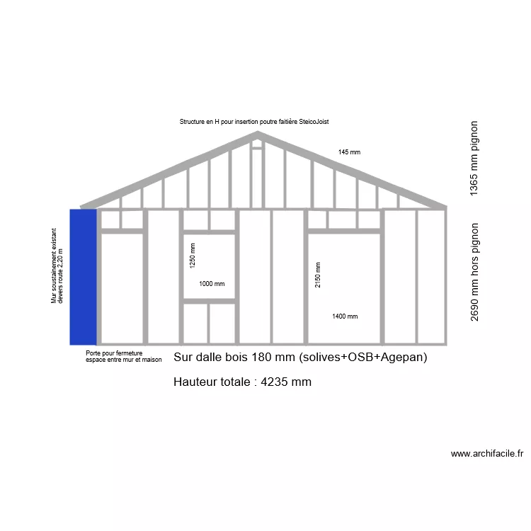 pignon ouest maison Poggio final. Plan de 