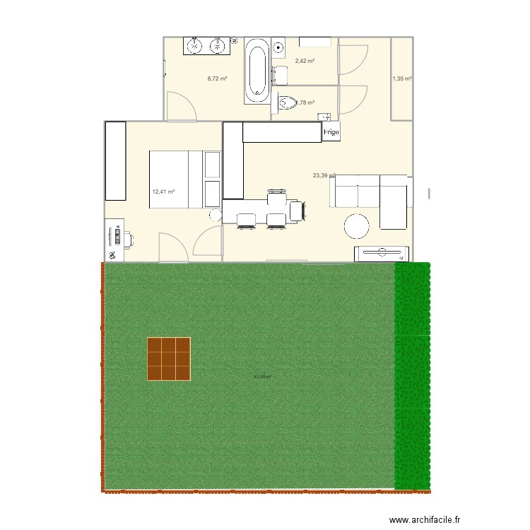 Appartement . Plan de 6 pièces et 48 m2