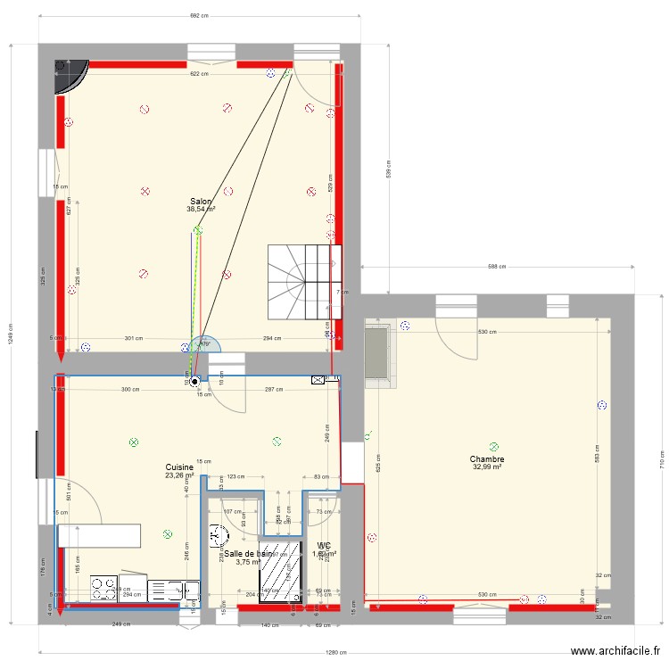 ferme RC electricité. Plan de 5 pièces et 100 m2