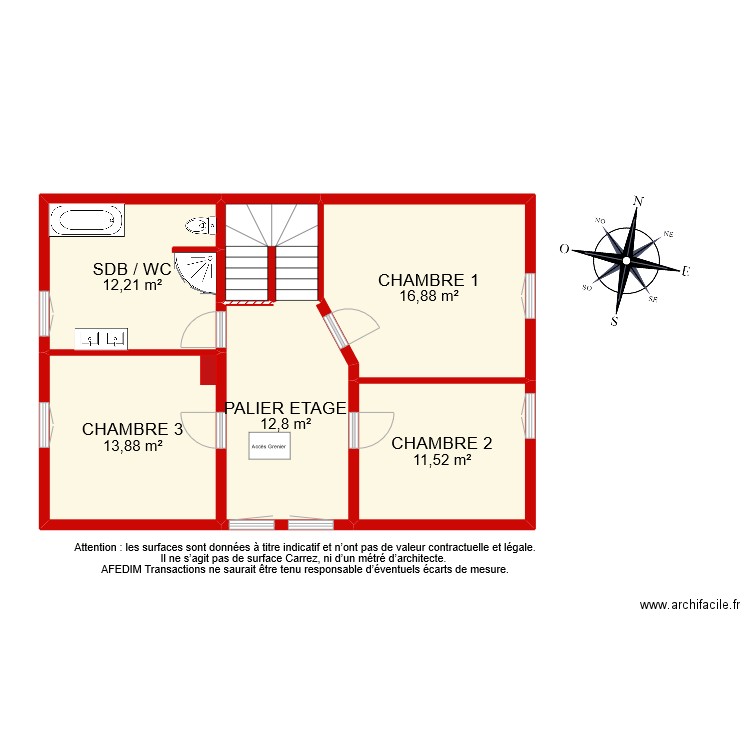 BI 10740 ETAGE . Plan de 6 pièces et 72 m2