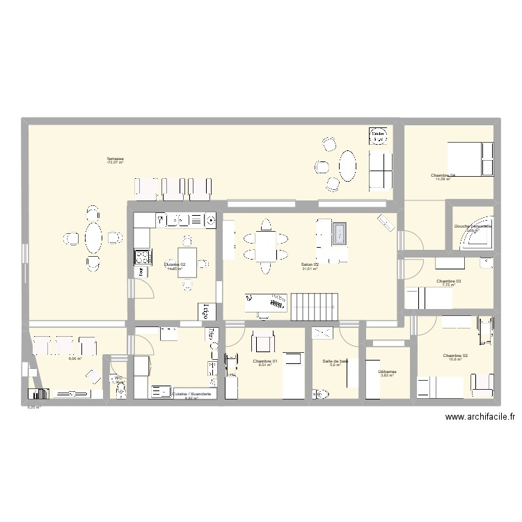 AMENAGEMENT. Plan de 14 pièces et 186 m2