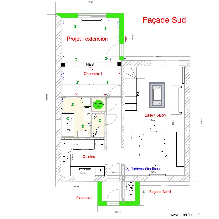 Rt Kerné elles. Plan de 3 pièces et 7 m2