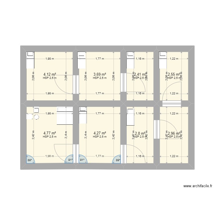 gce. Plan de 8 pièces et 28 m2