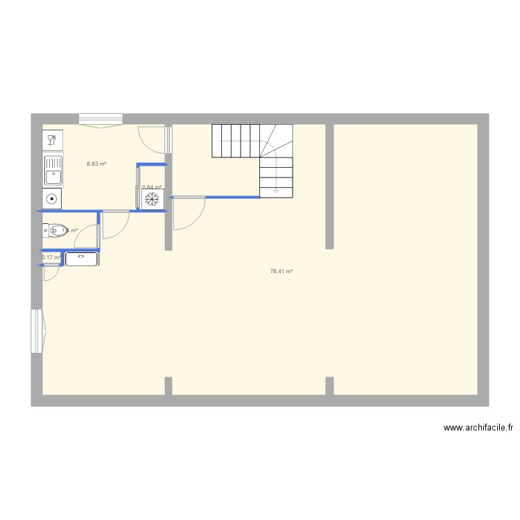 Sous-sol. Plan de 5 pièces et 86 m2