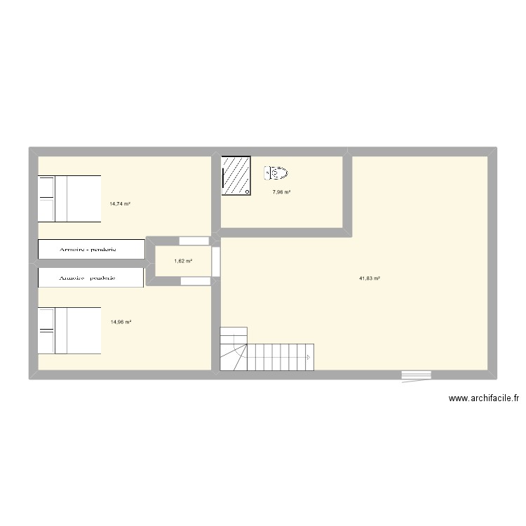 etages. Plan de 5 pièces et 81 m2