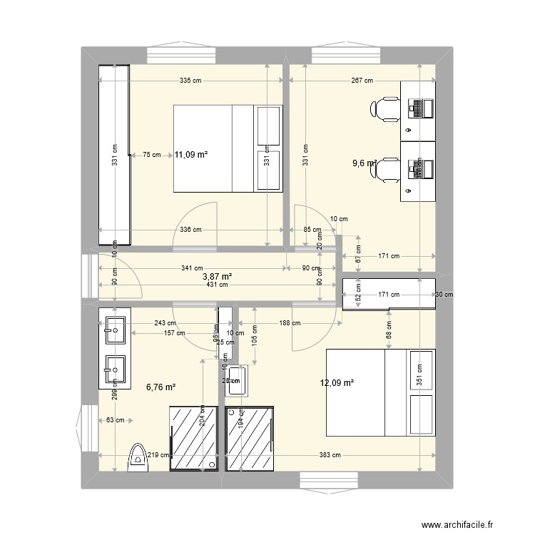 32RDS CHAMBRES V3 BIS. Plan de 5 pièces et 43 m2