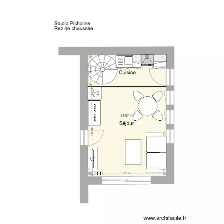 Studio Picholine Rez de chauss&eacute;e 1 bis 2. Plan de 