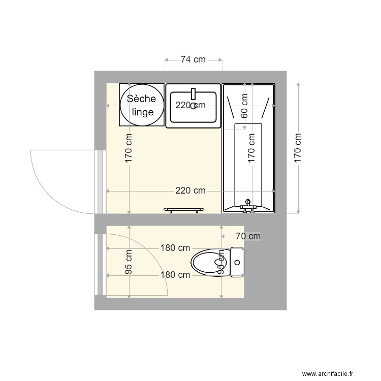 sdb. Plan de 2 pièces et 5 m2