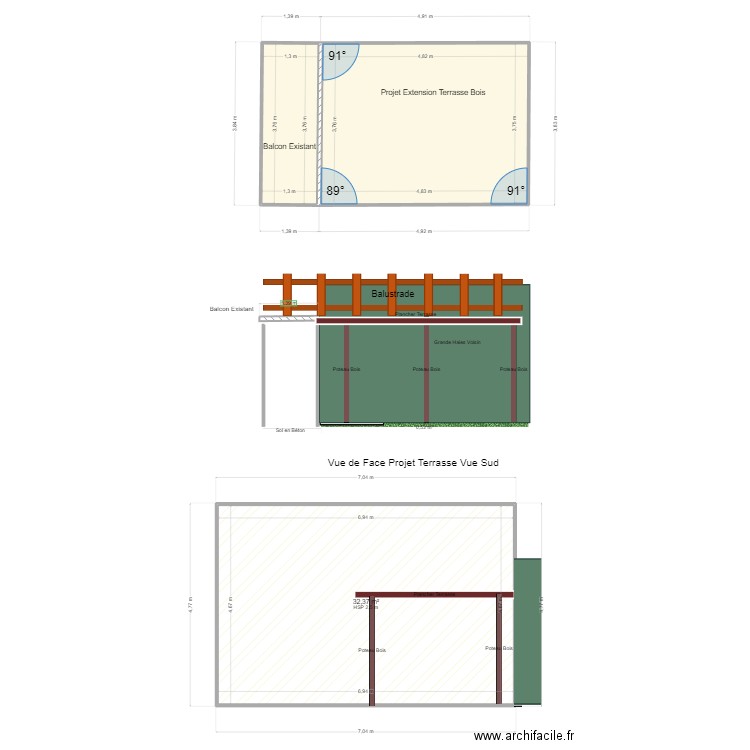 Plan 2. D Projet Terrasse. Plan de 3 pièces et 55 m2