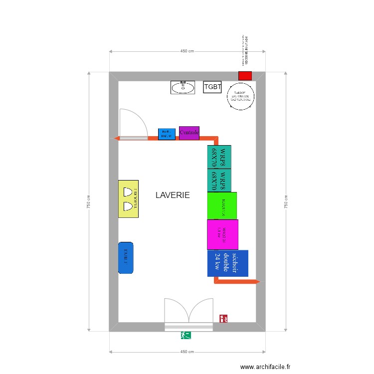 local 7 x 4 m bis. Plan de 2 pièces et 27 m2