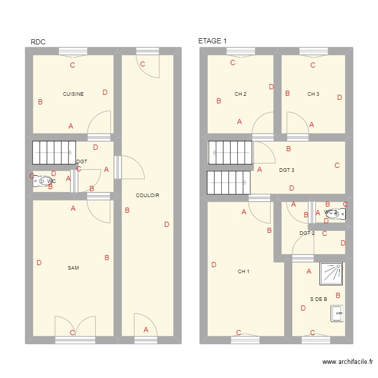 CHENIEUX. Plan de 13 pièces et 84 m2