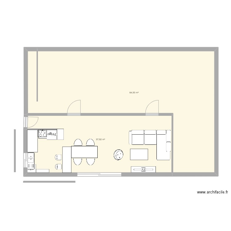 projet bis. Plan de 2 pièces et 103 m2