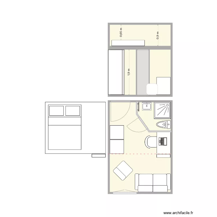 chambres 2 et 3 &eacute;tage 1 mezza. Plan de 