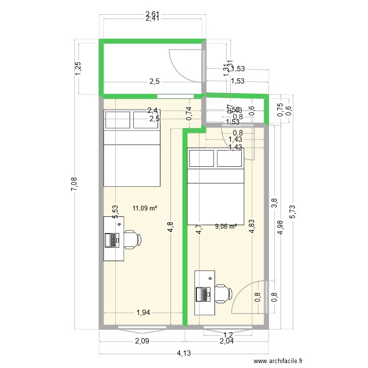 Maison 3. Plan de 2 pièces et 20 m2