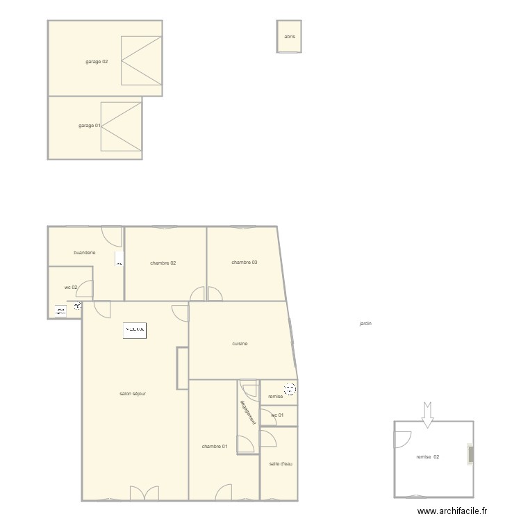 cotinet vierge. Plan de 16 pièces et 195 m2