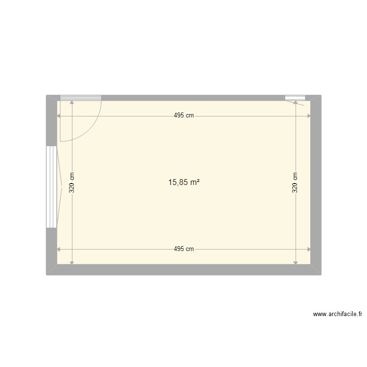 chambre 15m2. Plan de 1 pièce et 16 m2