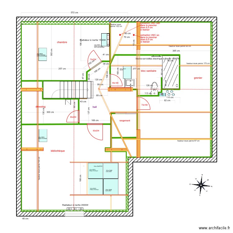 2023 04 projet 6 modif de chantier. Plan de 3 pièces et 90 m2