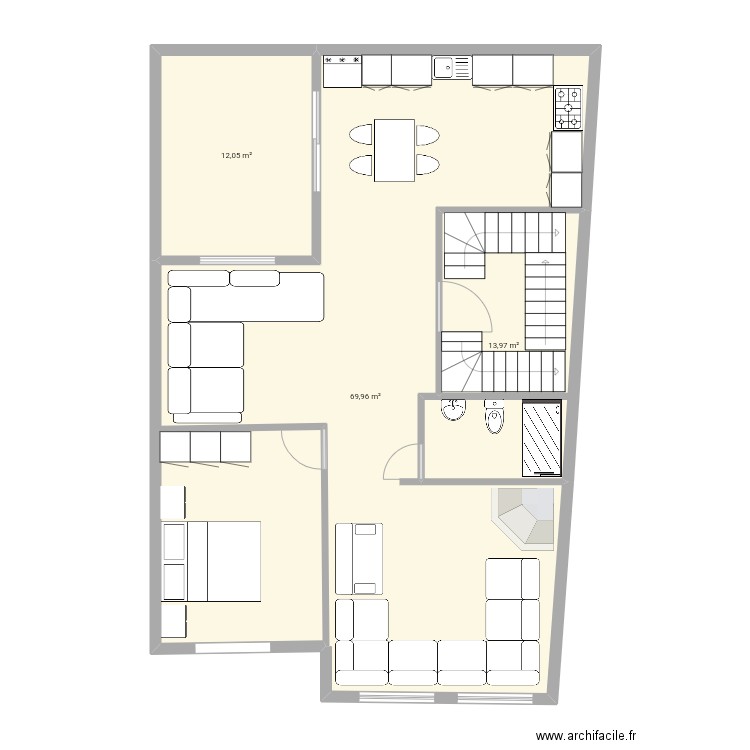 tizguit1. Plan de 3 pièces et 96 m2