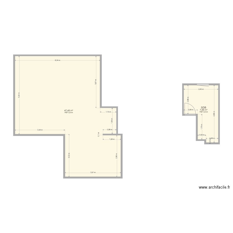 TOSOLINI. Plan de 2 pièces et 55 m2