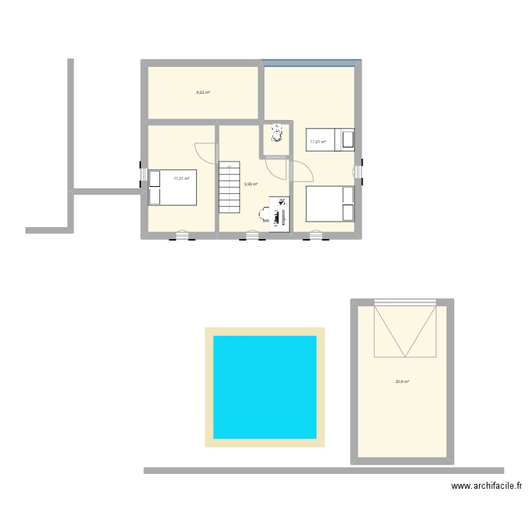 Chai etage. Plan de 6 pièces et 70 m2