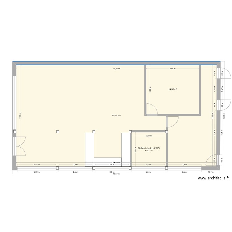 GILOU. Plan de 3 pièces et 134 m2