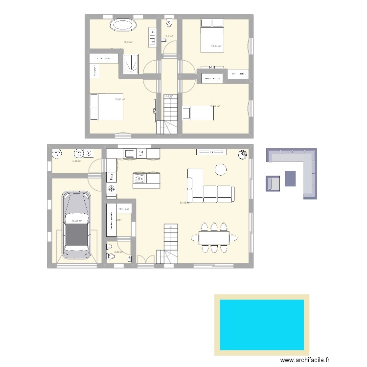 maison étage duplex. Plan de 11 pièces et 135 m2