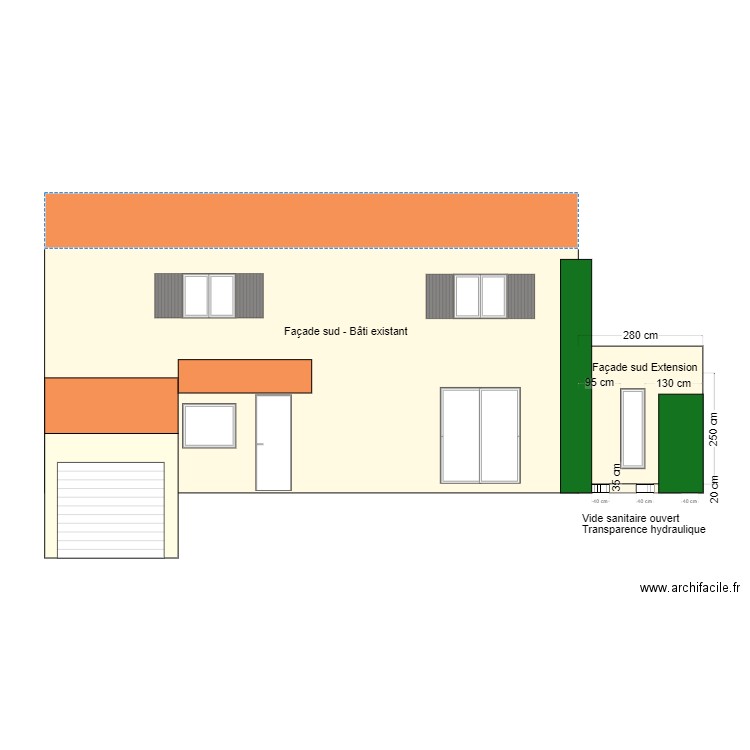DP4 - Façade sud - Toit terrasse. Plan de 0 pièce et 0 m2