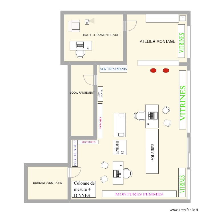 MAGASIN LABEL OPTIC. Plan de 4 pièces et 141 m2
