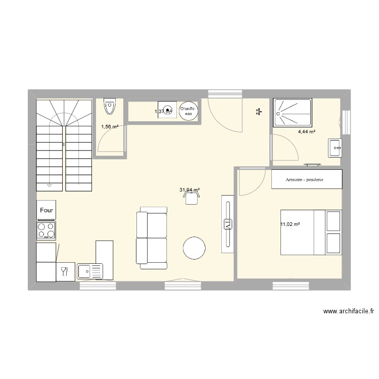 carvalho etage1. Plan de 5 pièces et 71 m2