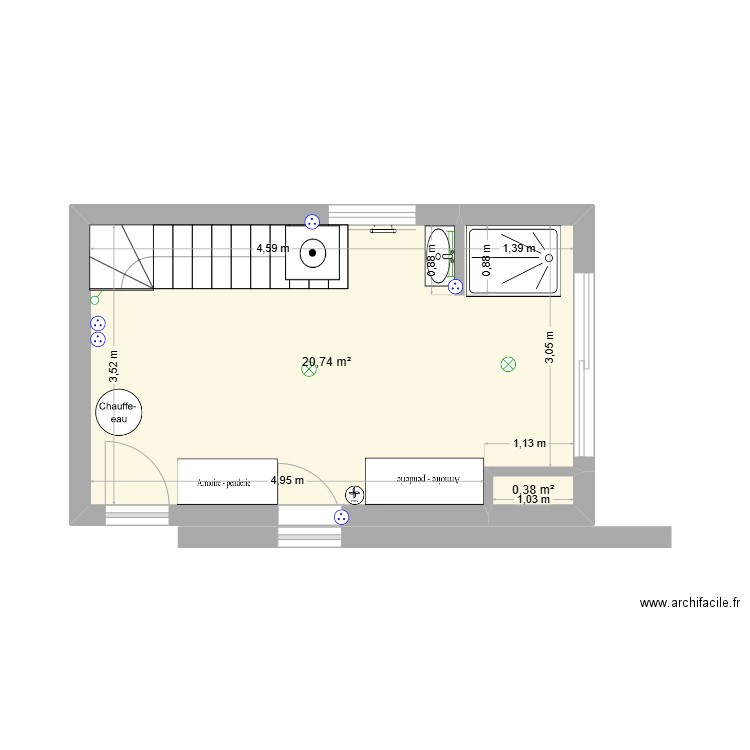 ligné. Plan de 2 pièces et 21 m2