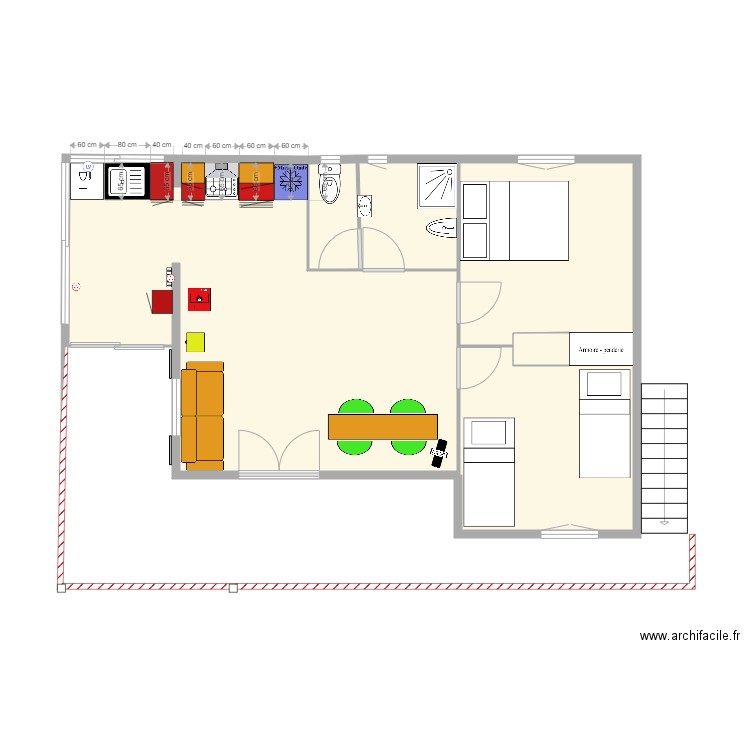 Chalet Etage Cuisine et Rénovation Electricité - 2. Plan de 4 pièces et 50 m2