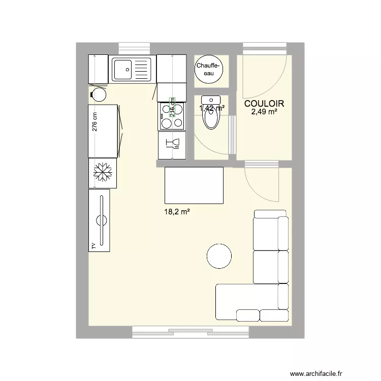 RDC LAVANDOU AVEC CUISINE. Plan de 