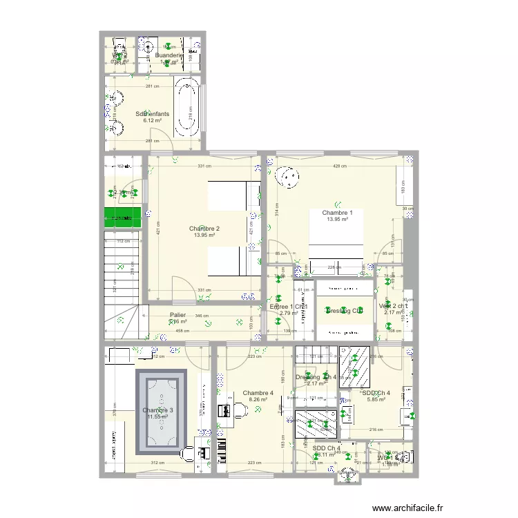 SP 2eme &eacute;tage plan electrique. Plan de 