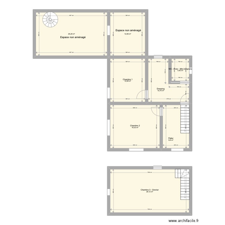 Orgeo 1étage. Plan de 8 pièces et 124 m2