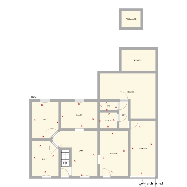 DUFOURNAUD. Plan de 13 pièces et 113 m2