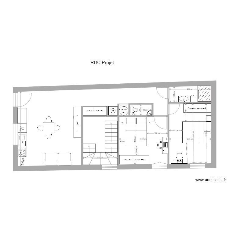 RIANS RDC Projet. Plan de 3 pièces et 60 m2