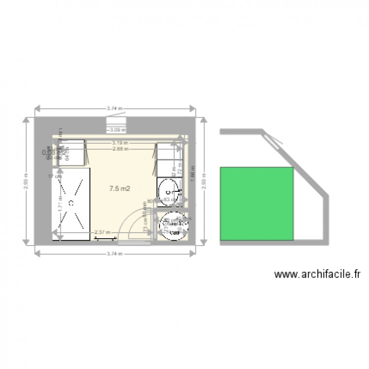 salledeaufuture. Plan de 2 pièces et 8 m2