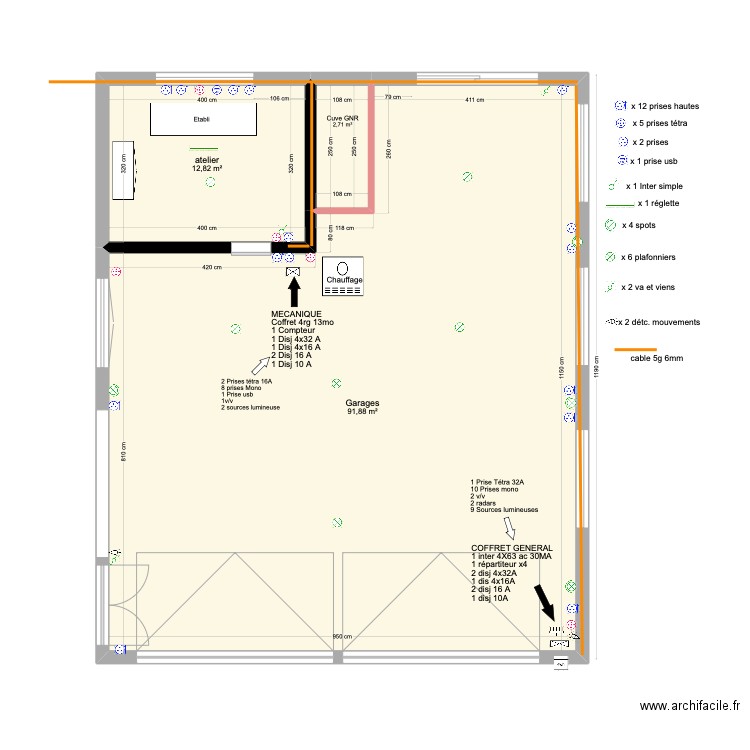 ouest. Plan de 3 pièces et 107 m2