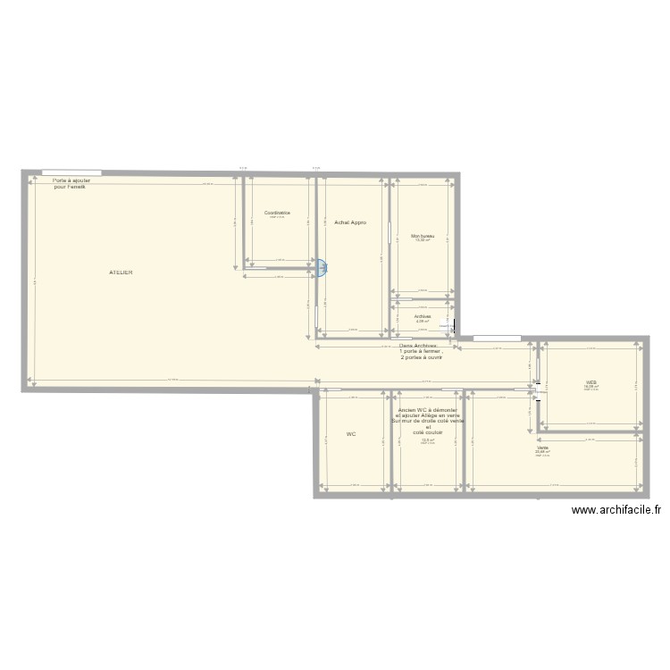 Bureaux coté nord. Plan de 6 pièces et 225 m2