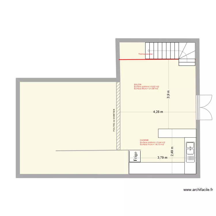 BEAUCOUZE RDC. Plan de 1 pièce et 61 m²