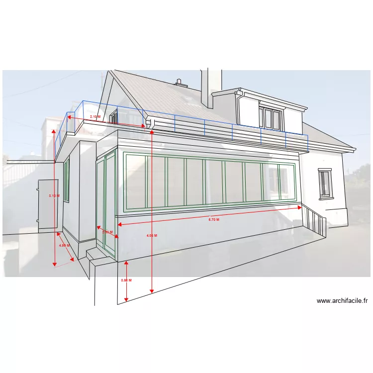 projet facade cour veranda. Plan de 