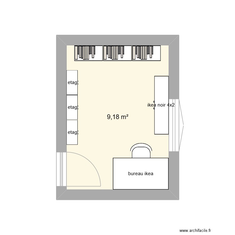 nouveau bureau tof. Plan de 1 pièce et 9 m2