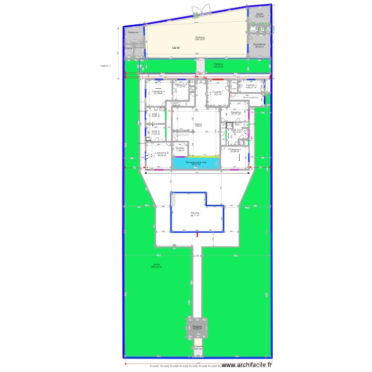 A LG 80 avec nom. Plan de 75 pièces et 4886 m2