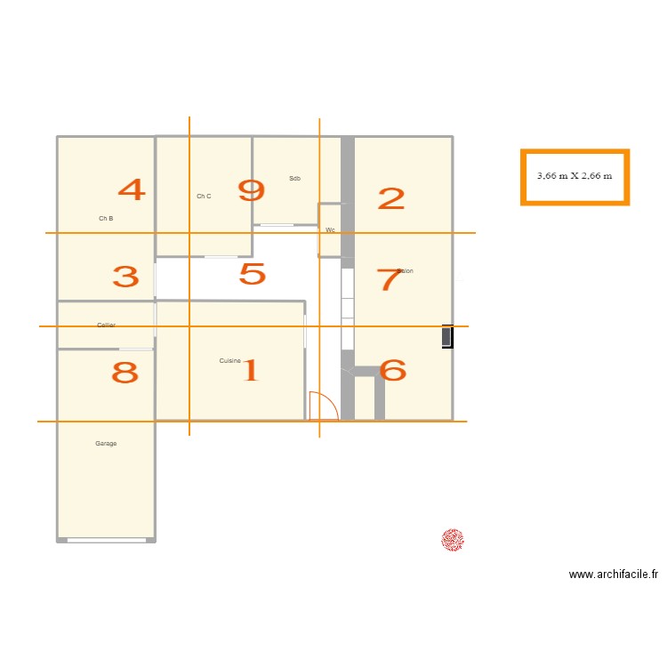 aménagements maison. Plan de 9 pièces et 82 m2