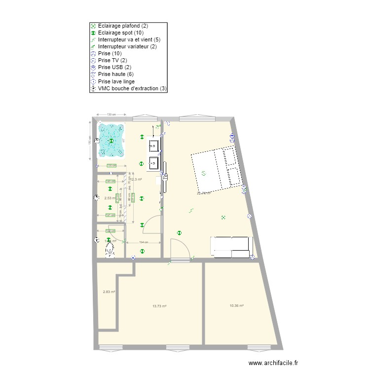 plan maison etage modifié 29 octobre. Plan de 7 pièces et 65 m2