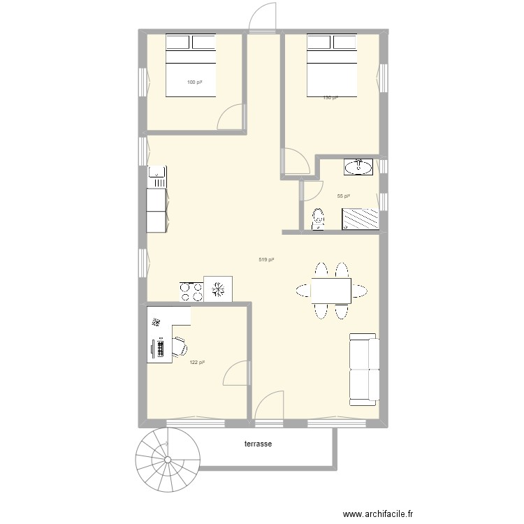 242 2eme étage avant seul. Plan de 5 pièces et 86 m2